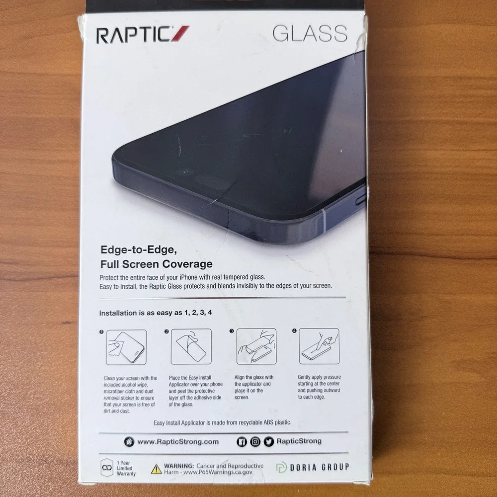 Raptic Glass Screen Protector for iPhone 15 Pro Max‎ 9H Tempered Full Coverage